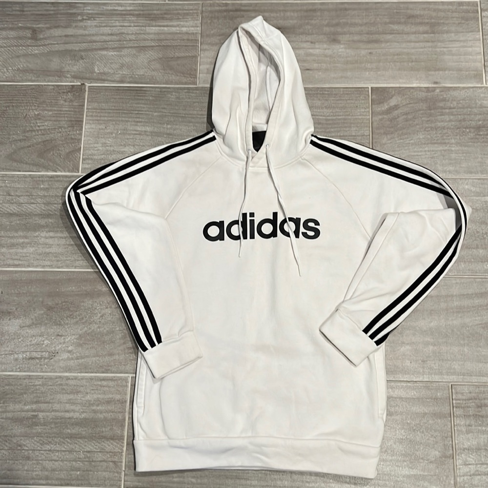 White Adidas, hooded sweatshirt large